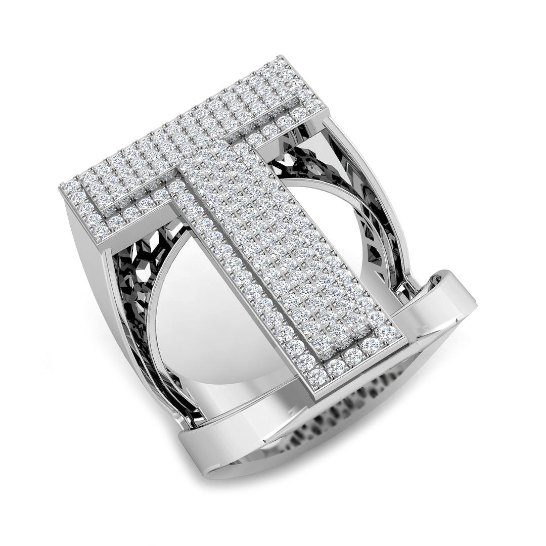 Exclusive Diamond T Initial Ring in 10K/14K gold and platinum with certified lab-grown or natural diamonds