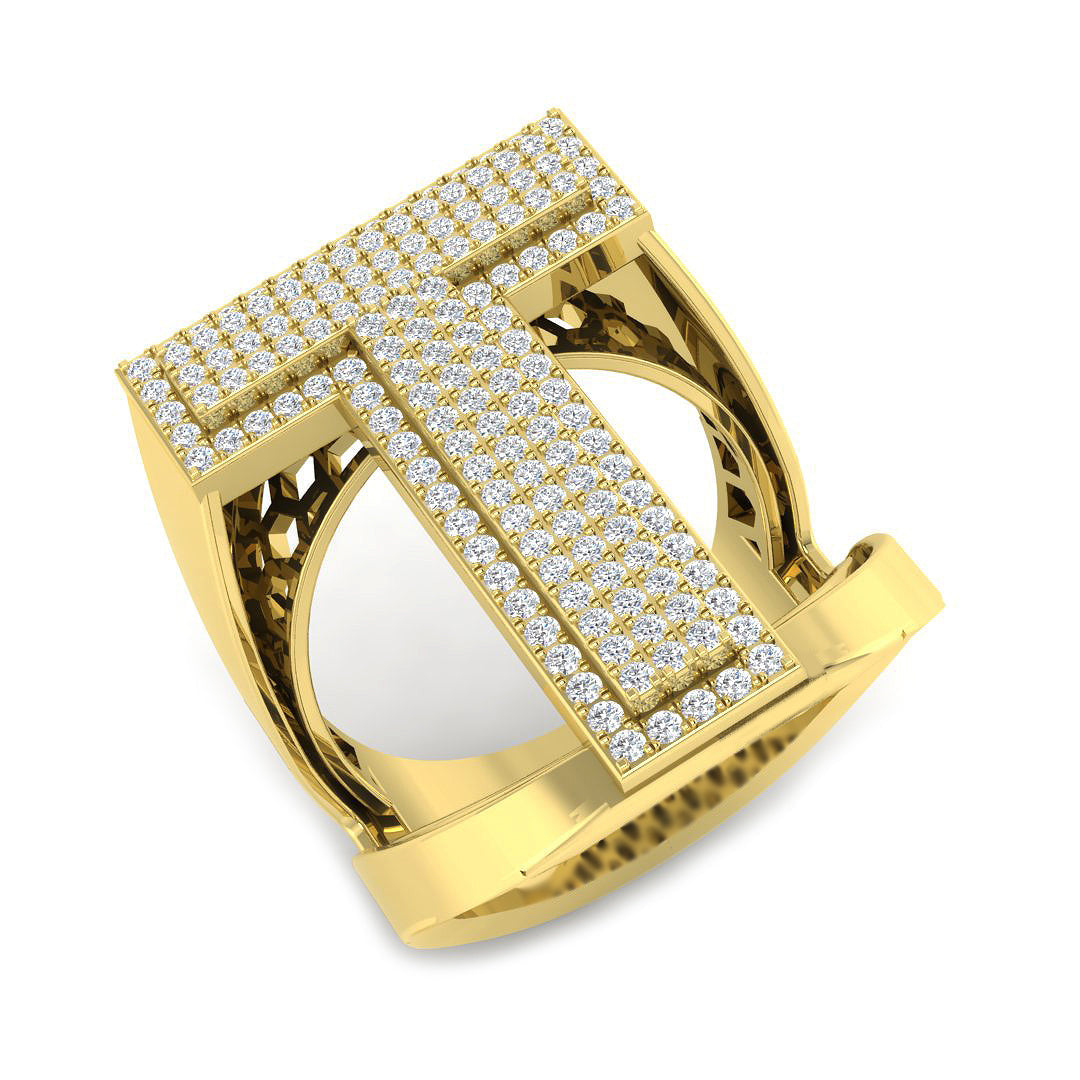 Exclusive Diamond T Initial Ring in 10K/14K gold and platinum with certified lab-grown or natural diamonds