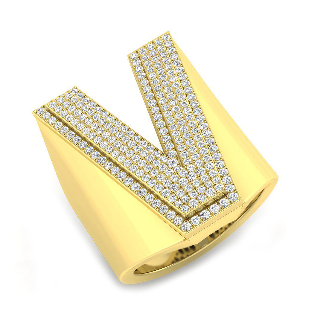 Luxury Diamond V Initial Ring in 10K/14K gold and platinum with certified lab-grown or natural diamonds