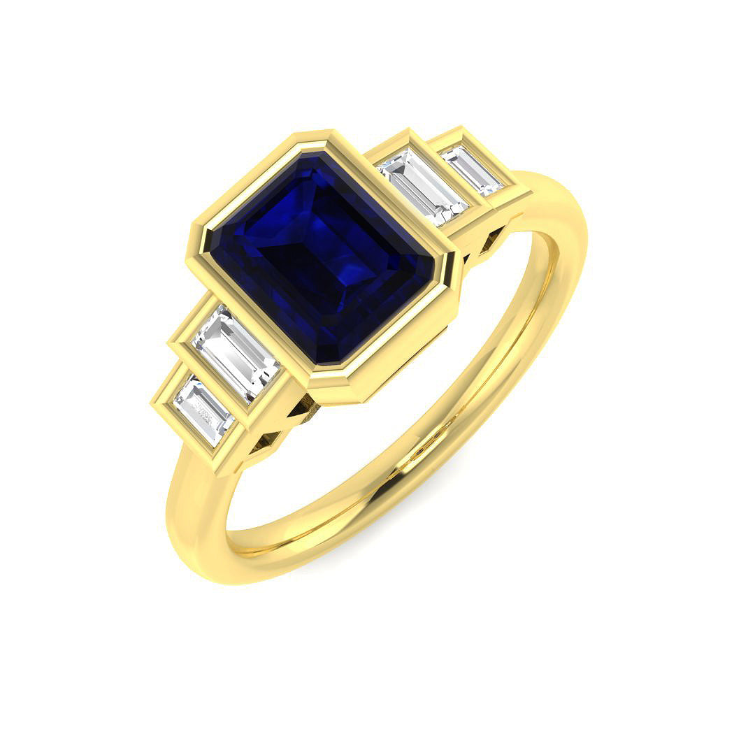 Diamond Pobtypoos Blue Sapphire Ring in 10K/14K gold and platinum with certified lab-grown or natural diamonds
