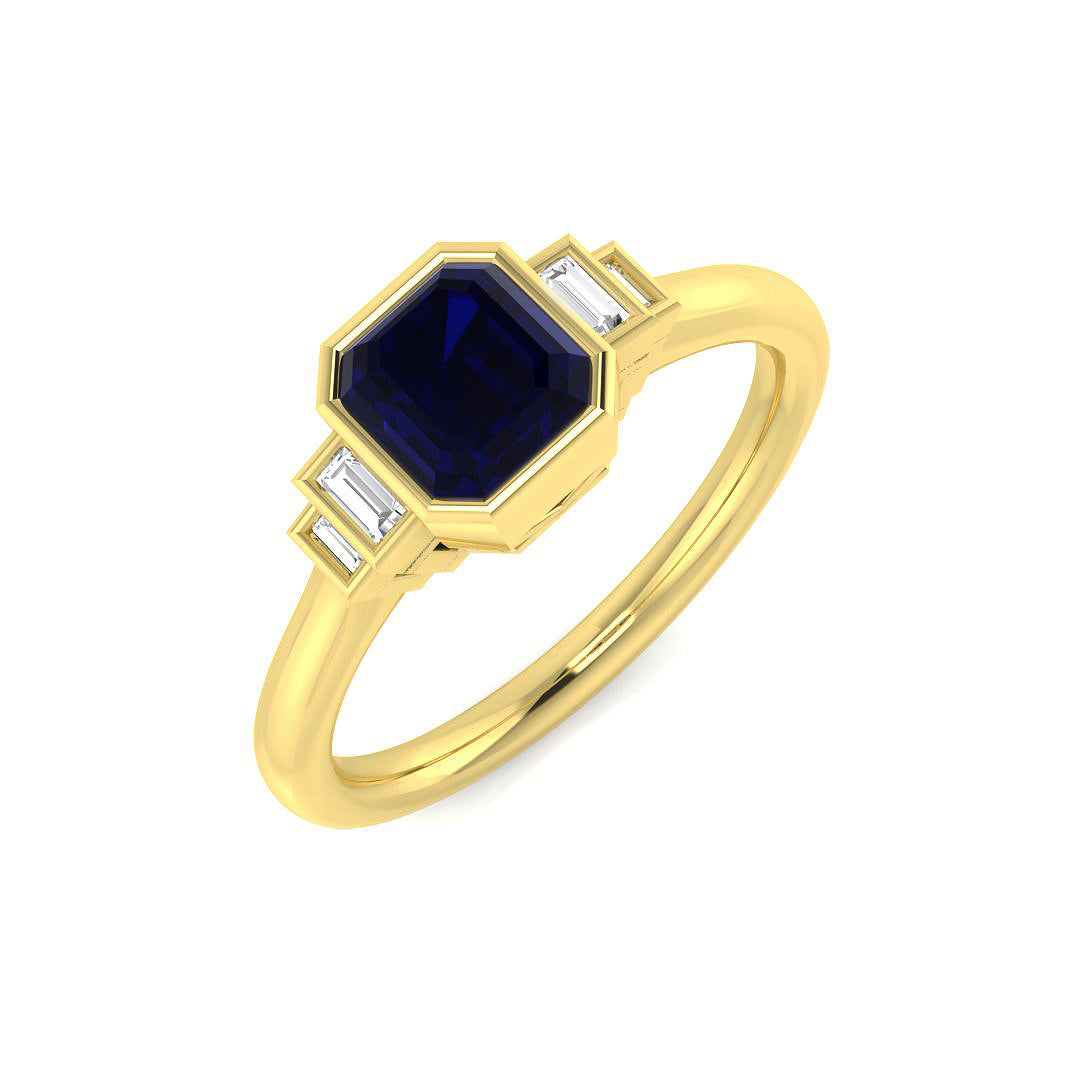 Diamond Pobtypoos Blue Sapphire Ring in 10K/14K gold and platinum with certified lab-grown or natural diamonds
