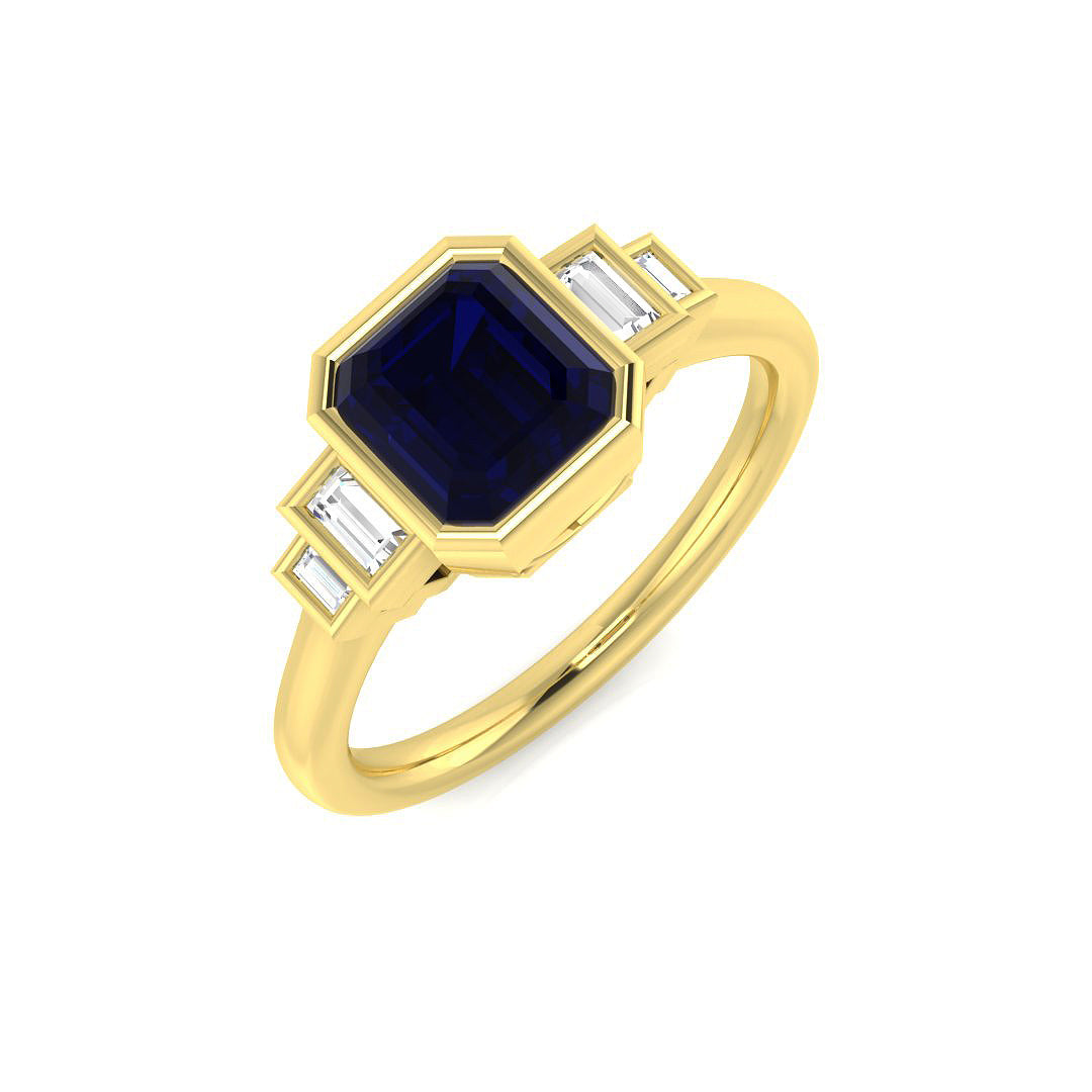 Diamond Cobwy Blue Sapphire Ring in 10K/14K gold and platinum with certified lab-grown or natural diamonds