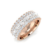 Half Eternity Ring Three-Row Baguette Diamond Wedding Band in 10K/14K gold and platinum with certified lab-grown or natural diamonds