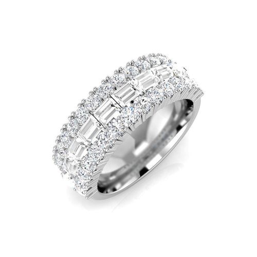 2.25Ct Round and Baguette Three Row Eternity Ring in 10K/14K gold and platinum with certified lab-grown or natural diamonds