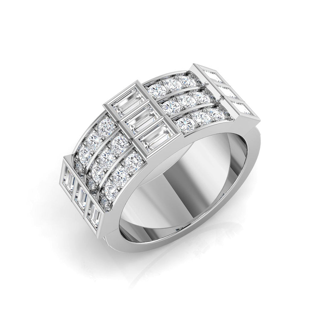 Half Eternity Gold Ring with Baguette and Round Diamonds in 10K/14K gold and platinum with certified lab-grown or natural diamonds