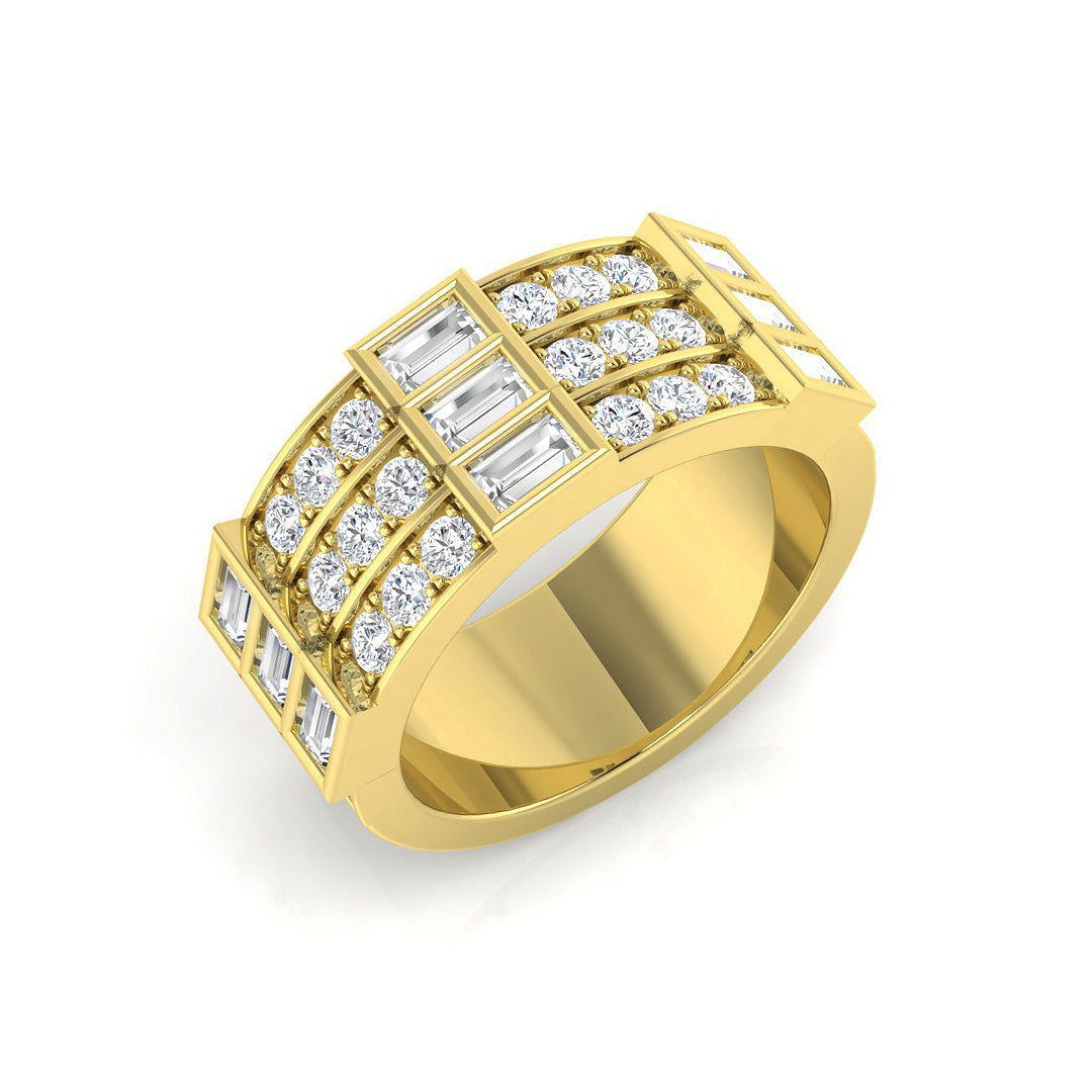 Half Eternity Gold Ring with Baguette and Round Diamonds in 10K/14K gold and platinum with certified lab-grown or natural diamonds