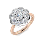 Bezel Floral Diamond Cluster Ring 1.5ct in 10K/14K gold and platinum with certified lab-grown or natural diamonds