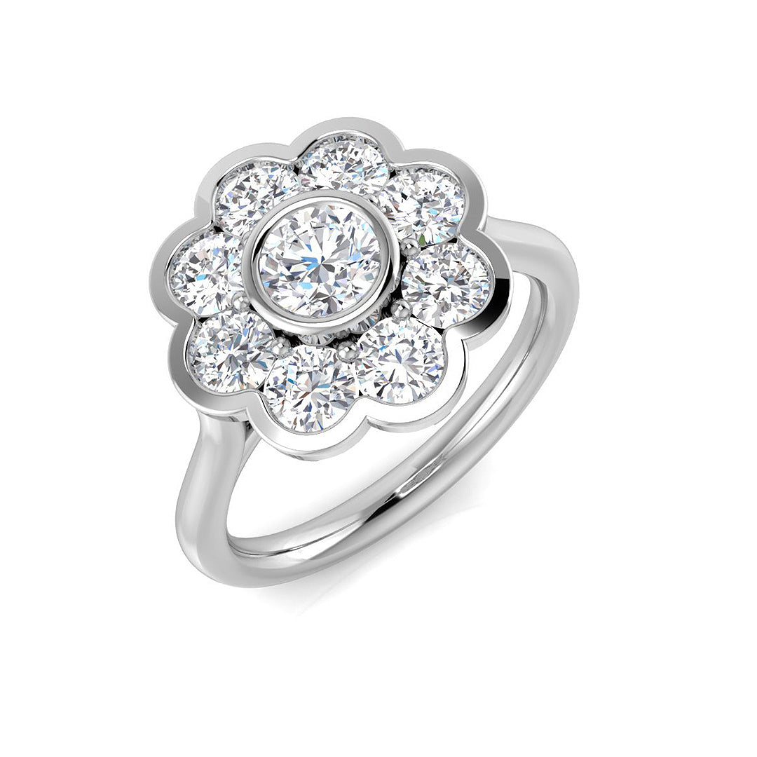 Bezel Floral Diamond Cluster Ring 1.5ct in 10K/14K gold and platinum with certified lab-grown or natural diamonds