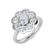 Bezel Floral Diamond Cluster Ring 1.5ct in 10K/14K gold and platinum with certified lab-grown or natural diamonds