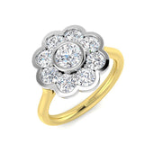 Bezel Floral Diamond Cluster Ring 1.5ct in 10K/14K gold and platinum with certified lab-grown or natural diamonds