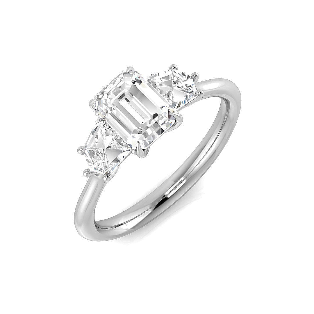 Emerald-Cut & Pentagon Diamond 3 Stone Ring in 10K/14K gold and platinum with certified lab-grown or natural diamonds