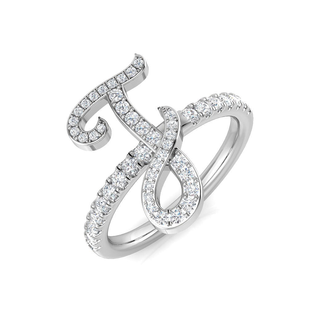 Diamond Initial J Ring 0.33ct in 10K/14K gold and platinum with certified lab-grown or natural diamonds