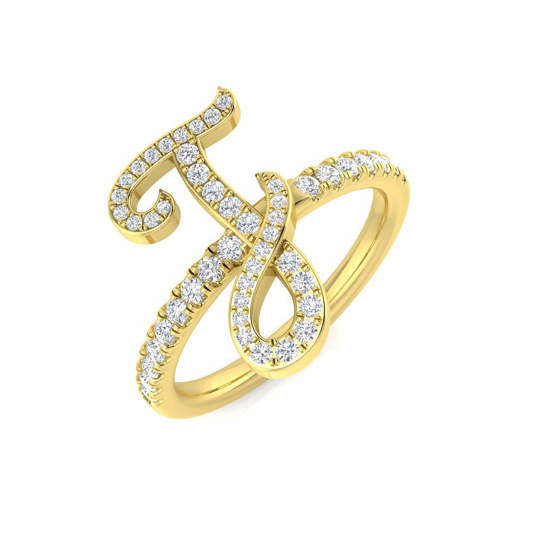 Diamond Initial J Ring 0.33ct in 10K/14K gold and platinum with certified lab-grown or natural diamonds