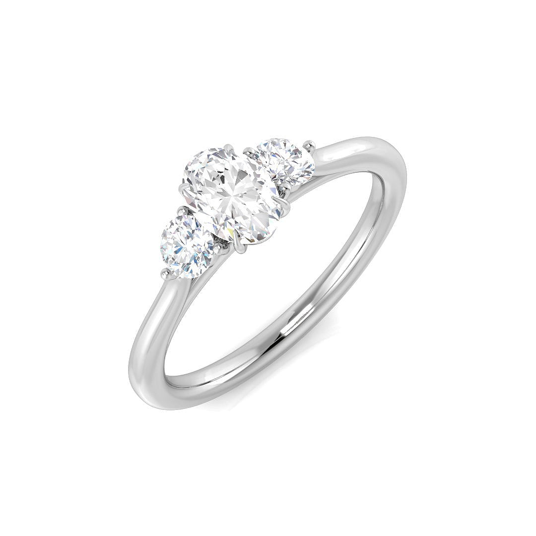 Oval & Round Diamond 3 Stone Ring in 10K/14K gold and platinum with certified lab-grown or natural diamonds