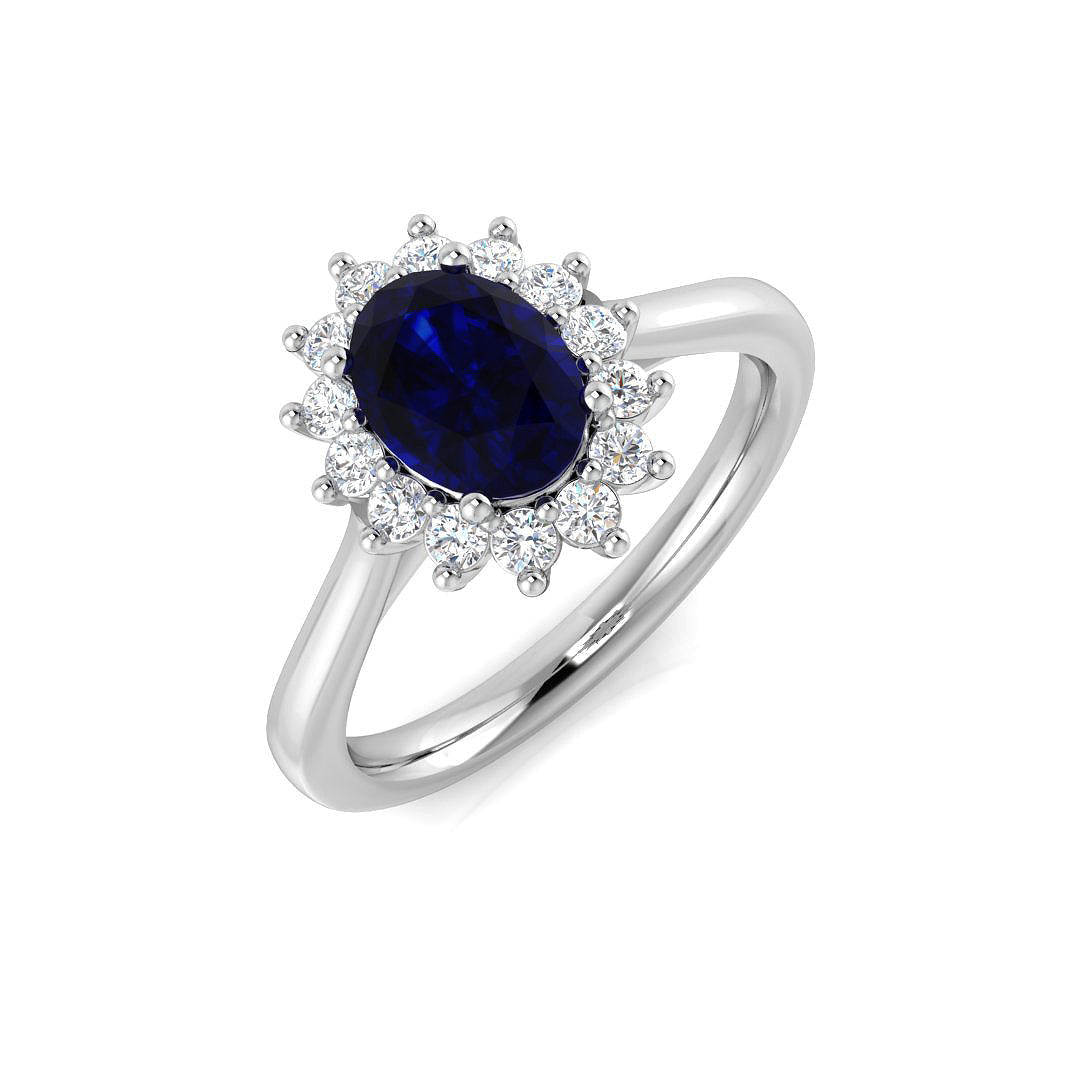 Oval Blue Sapphire Halo Engagement Ring in 10K/14K gold and platinum with certified lab-grown or natural diamonds