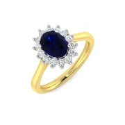 Oval Blue Sapphire Halo Engagement Ring in 10K/14K gold and platinum with certified lab-grown or natural diamonds