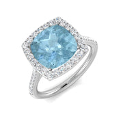 Cushion Cut Aquamarine Ring Halo Engagement Ring - Fine Jewellery in 10K/14K gold and platinum with certified lab-grown or natural diamonds