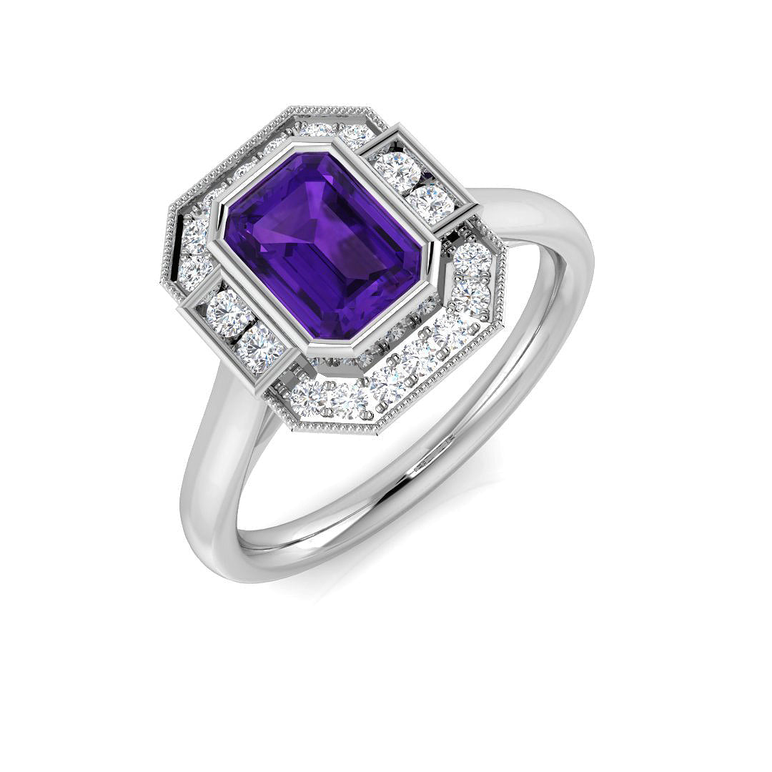 Emerald Cut Bezel Set Solitaire Ring in 10K/14K gold and platinum with certified lab-grown or natural diamonds