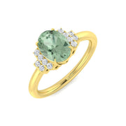 Green Amethyst Oval Cut Ring with Pave Side Accents in 10K/14K gold and platinum with certified lab-grown or natural diamonds