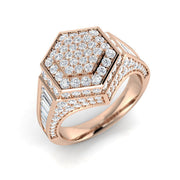 Luxury Hexagon Diamond Signet Ring in 10K/14K gold and platinum with certified lab-grown or natural diamonds