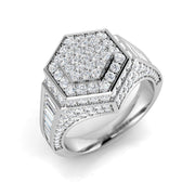 Luxury Hexagon Diamond Signet Ring in 10K/14K gold and platinum with certified lab-grown or natural diamonds