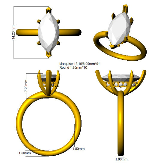 Marquise Diamond Solitaire Engagement Ring Natural & Lab Grown in 10K/14K gold and platinum with certified lab-grown or natural diamonds