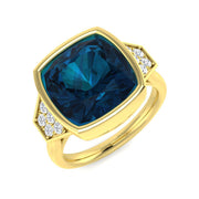 London Blue Topaz Solitaire Ring with Side Accents - UK Hallmarked in 10K/14K gold and platinum with certified lab-grown or natural diamonds