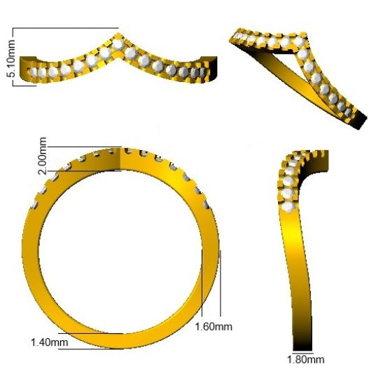 Claw Set V Shape Diamond Chevron Ring in 10K/14K gold and platinum with certified lab-grown or natural diamonds