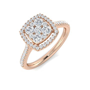 Round Cluster Halo Engagement Ring in 10K/14K gold and platinum with certified lab-grown or natural diamonds