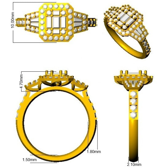 Lab-Grown Baguette & Round Cut Diamond Engagement Ring in 10K/14K gold and platinum with certified lab-grown or natural diamonds