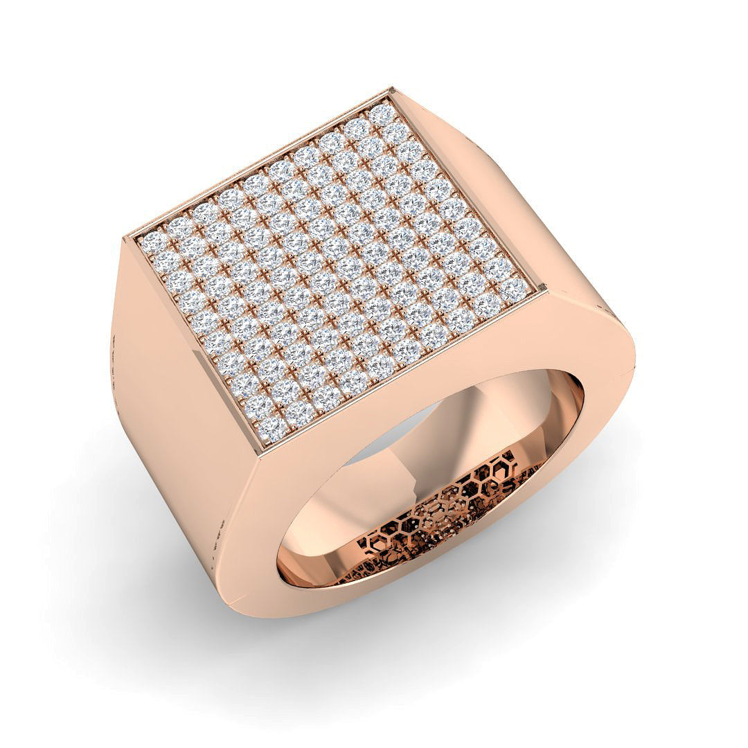 Luxury Square Pave Diamond Signet Ring in 10K/14K gold and platinum with certified lab-grown or natural diamonds