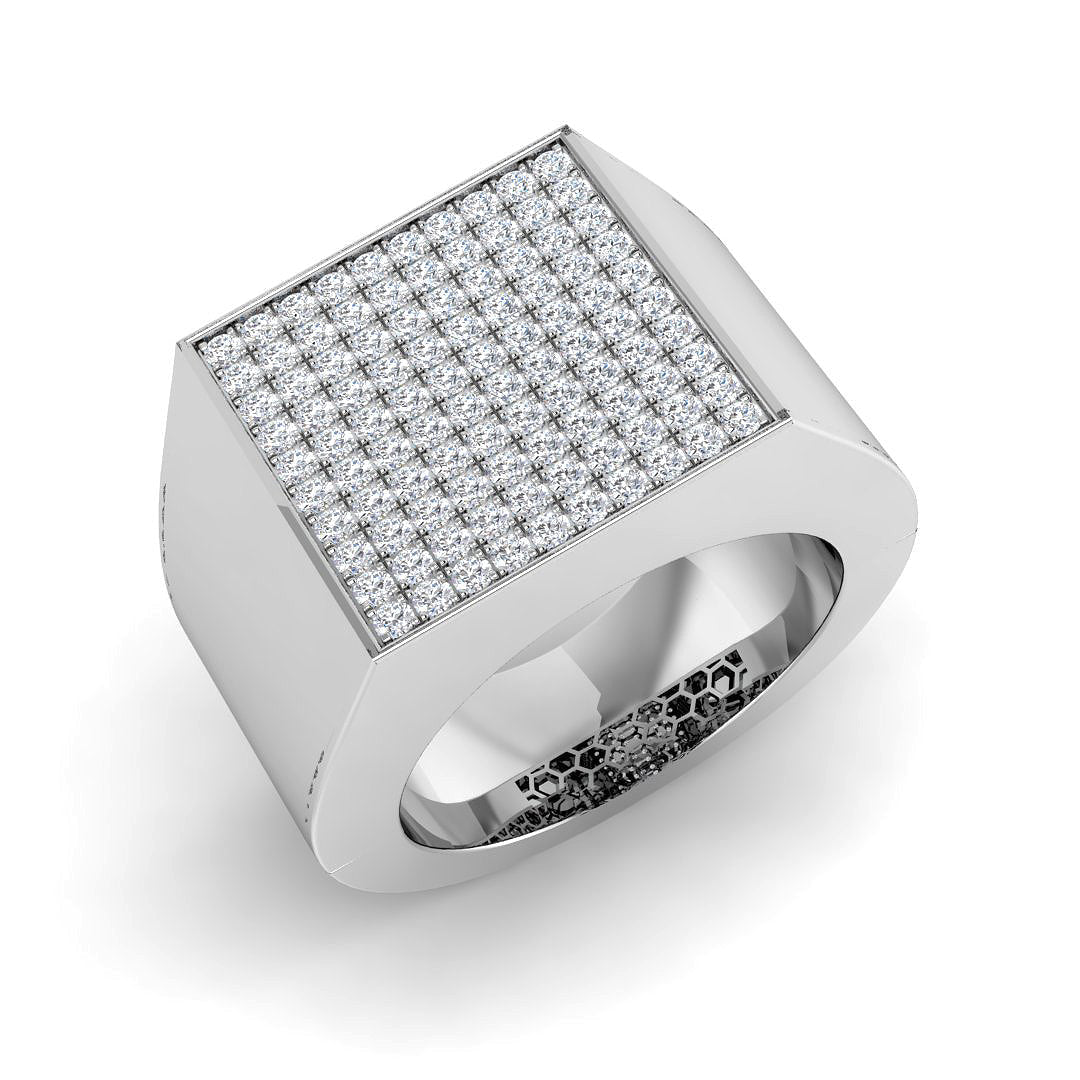 Luxury Square Pave Diamond Signet Ring in 10K/14K gold and platinum with certified lab-grown or natural diamonds