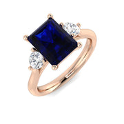 Emerald Cut Blue Sapphire Ring in 10K/14K gold and platinum with certified lab-grown or natural diamonds