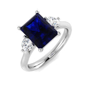 Emerald Cut Blue Sapphire Ring in 10K/14K gold and platinum with certified lab-grown or natural diamonds
