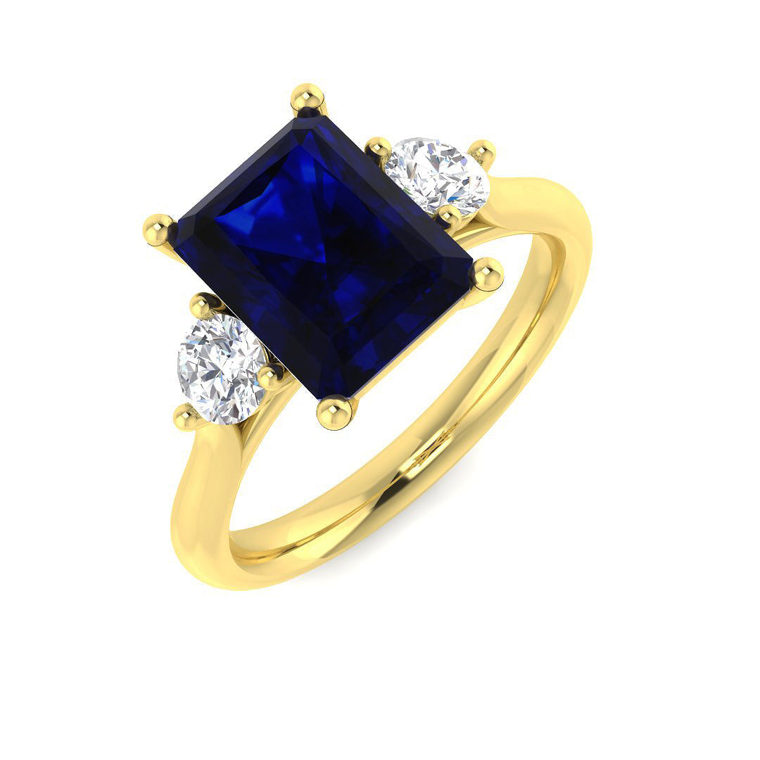 Emerald Cut Blue Sapphire Ring in 10K/14K gold and platinum with certified lab-grown or natural diamonds