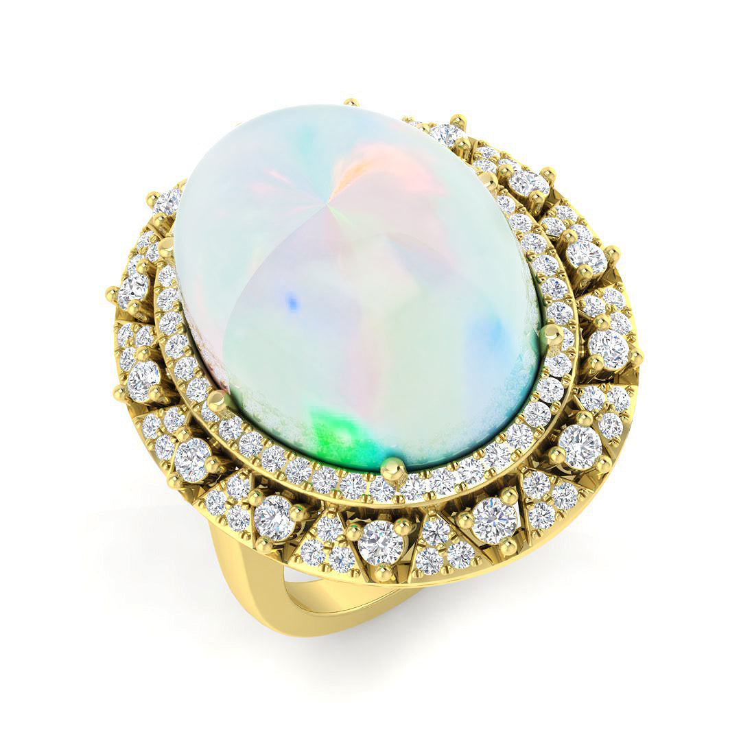 Diamond Framsingham Opal Ring in 10K/14K gold and platinum with certified lab-grown or natural diamonds