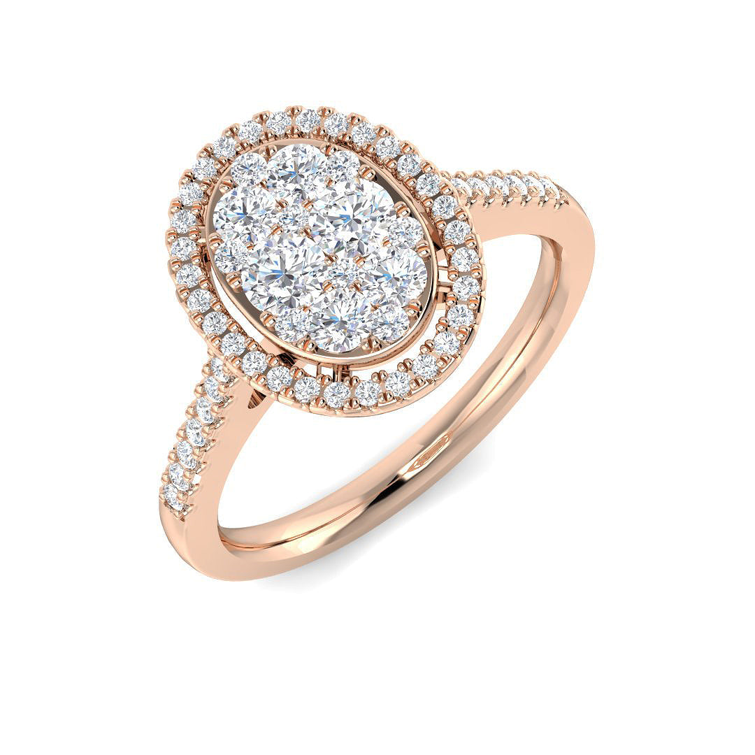 Round Cluster Halo Diamond Ring 0.5ct in 10K/14K gold and platinum with certified lab-grown or natural diamonds