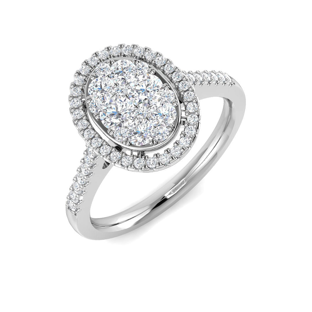 Round Cluster Halo Diamond Ring 0.5ct in 10K/14K gold and platinum with certified lab-grown or natural diamonds