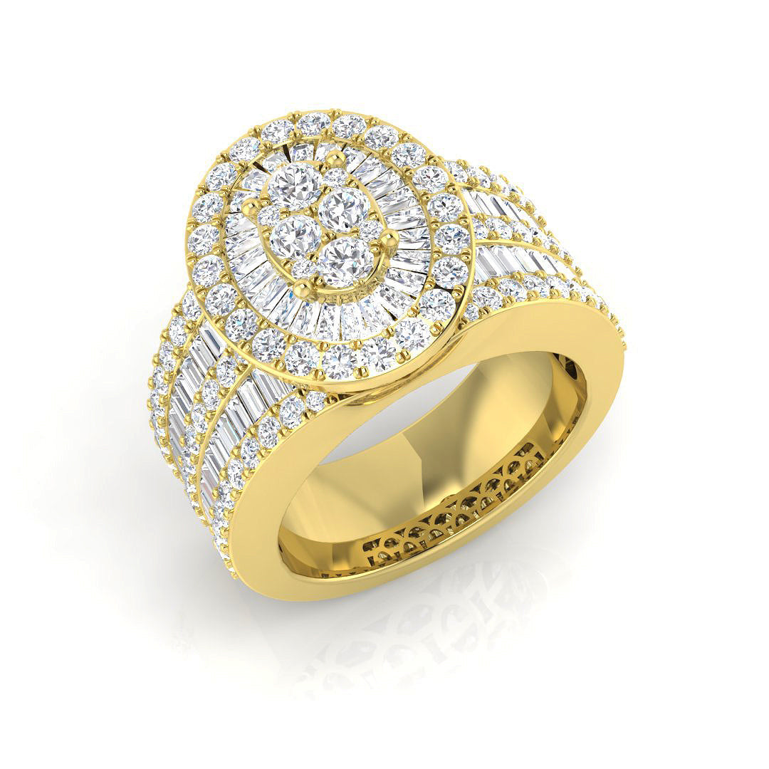 Luxury Round & Baguette Diamond Cluster Ring in 10K/14K gold and platinum with certified lab-grown or natural diamonds
