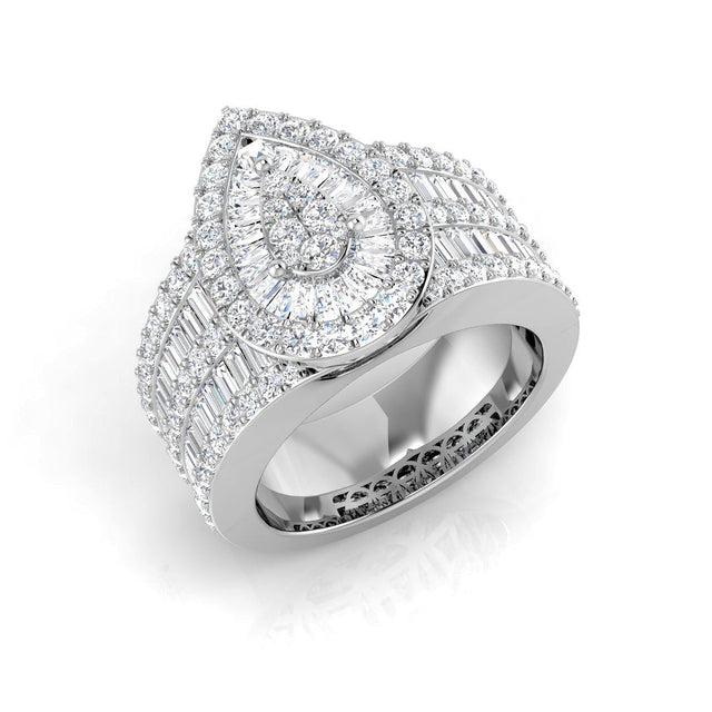 Pear & Baguette and Round Diamond Bridal Ring. | 10K & 14K Gold, Platinum