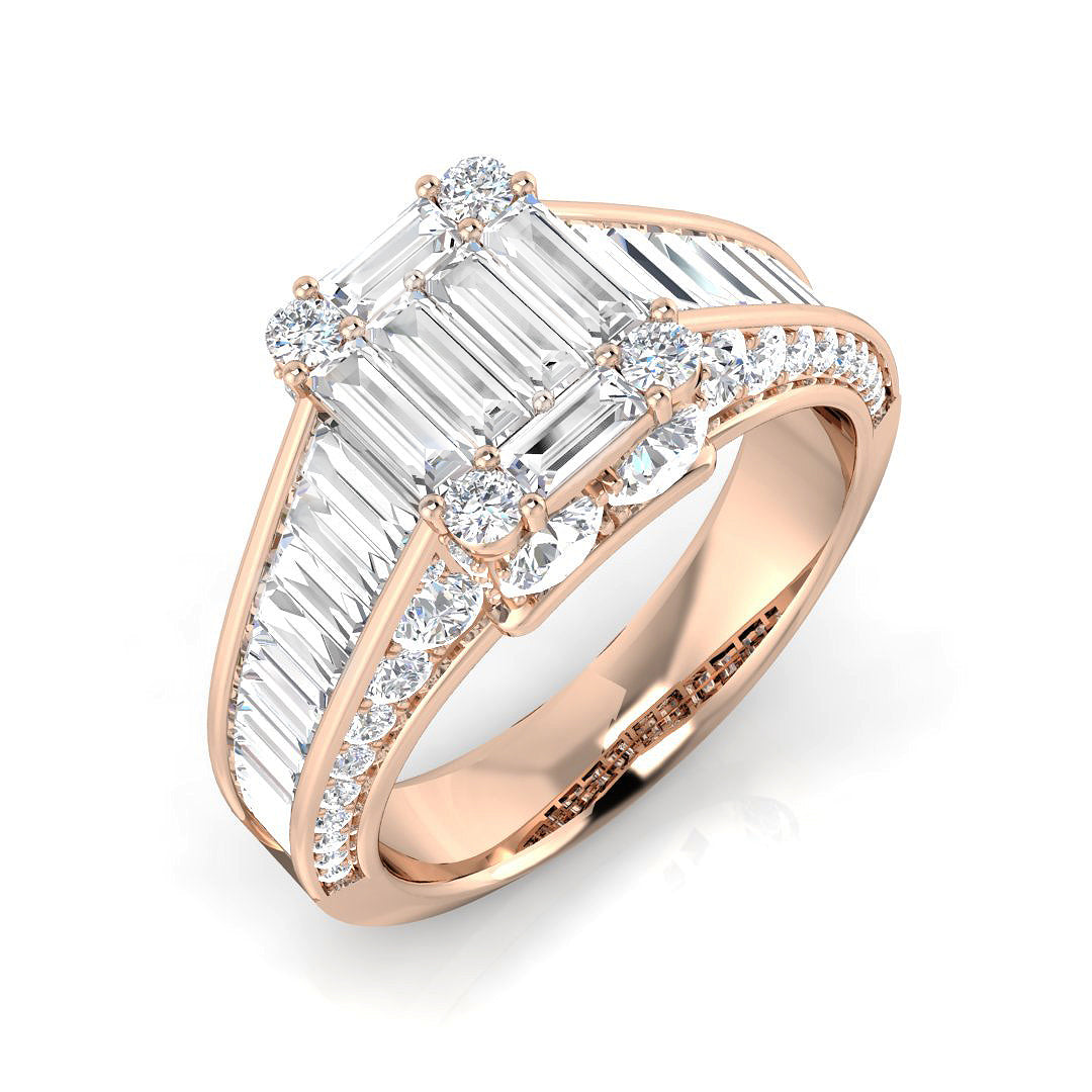 Diamond khrewkbury Baguette & Brilliant Ring in 10K/14K gold and platinum with certified lab-grown or natural diamonds