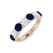 Natural Round Cut Diamond and Blue Sapphire 7 Stone Ring in Gold & in 10K/14K gold and platinum with certified lab-grown or natural diamonds