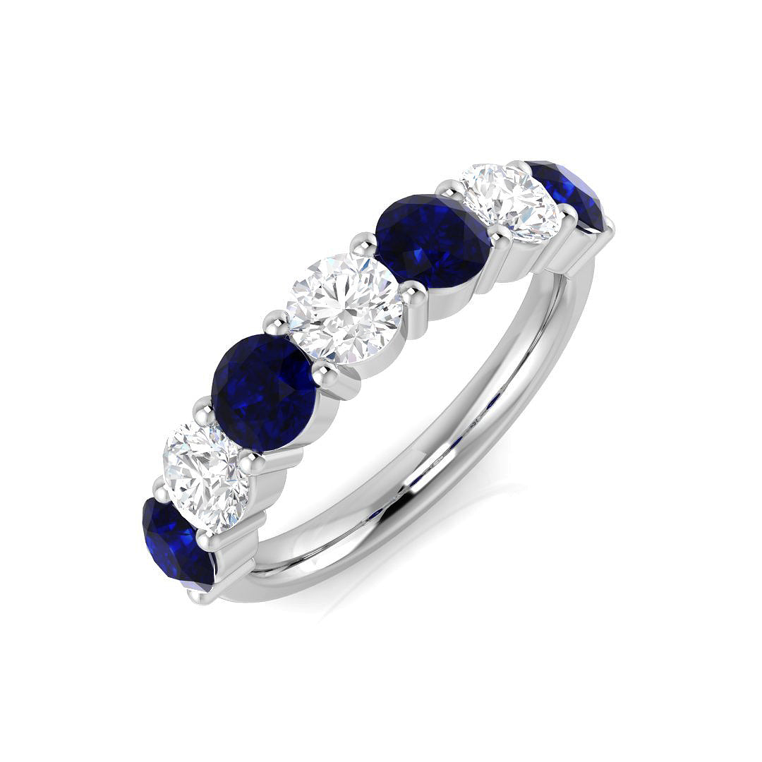 Natural Round Cut Diamond and Blue Sapphire 7 Stone Ring in Gold & in 10K/14K gold and platinum with certified lab-grown or natural diamonds