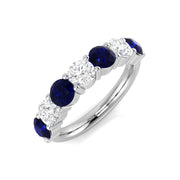 Natural Round Cut Diamond and Blue Sapphire 7 Stone Ring in Gold & in 10K/14K gold and platinum with certified lab-grown or natural diamonds