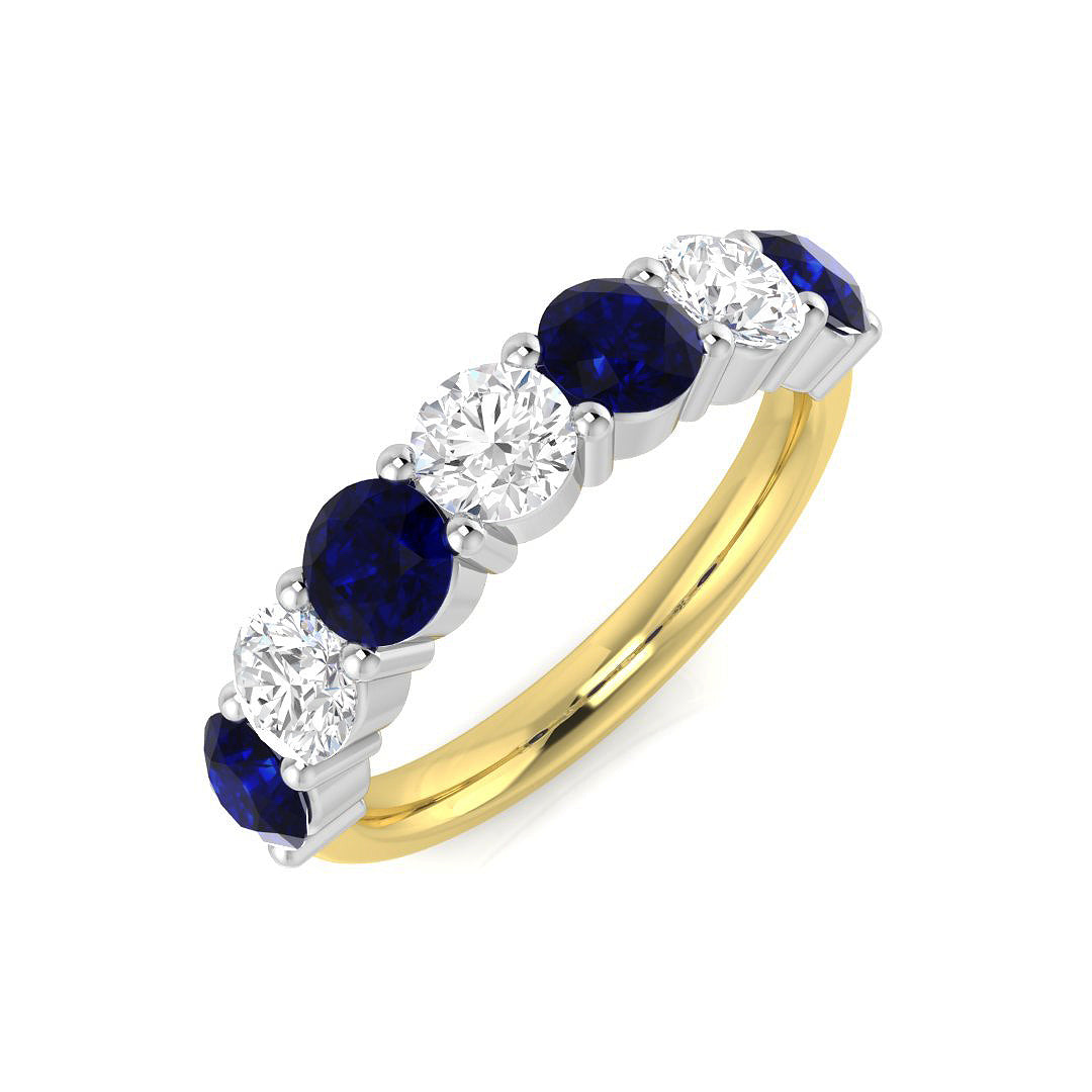 Natural Round Cut Diamond and Blue Sapphire 7 Stone Ring in Gold & in 10K/14K gold and platinum with certified lab-grown or natural diamonds