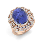 Tanzanite Cocktail Ring with Diamond Pave Stones in 10K/14K gold and platinum with certified lab-grown or natural diamonds