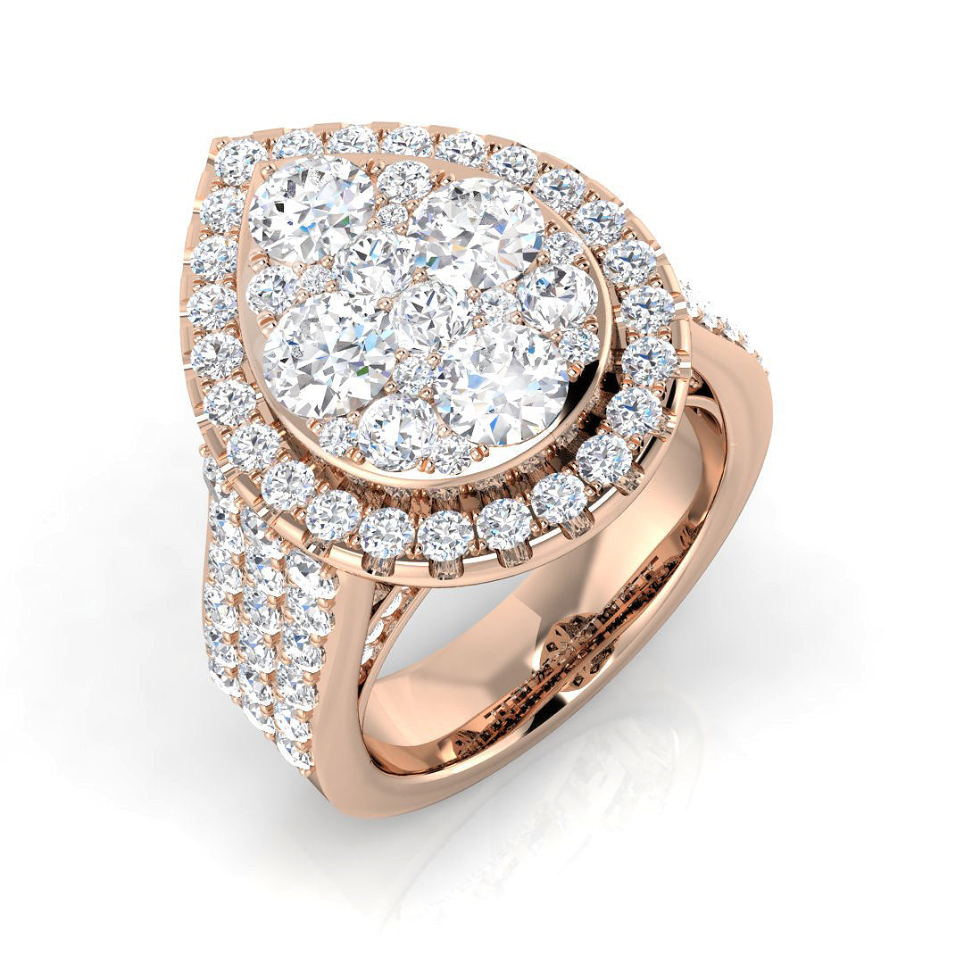 Luxury Cluster Halo Diamond Engagement Ring 3ct in 10K/14K gold and platinum with certified lab-grown or natural diamonds