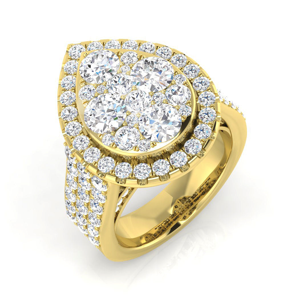 Luxury Cluster Halo Diamond Engagement Ring 3ct in 10K/14K gold and platinum with certified lab-grown or natural diamonds