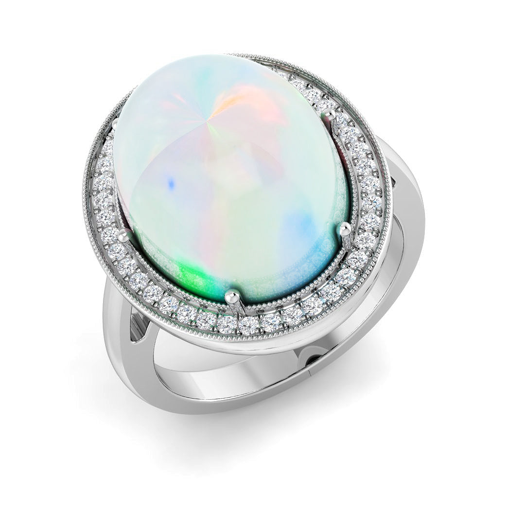 Diamond Brougham Opal Ring in 10K/14K gold and platinum with certified lab-grown or natural diamonds