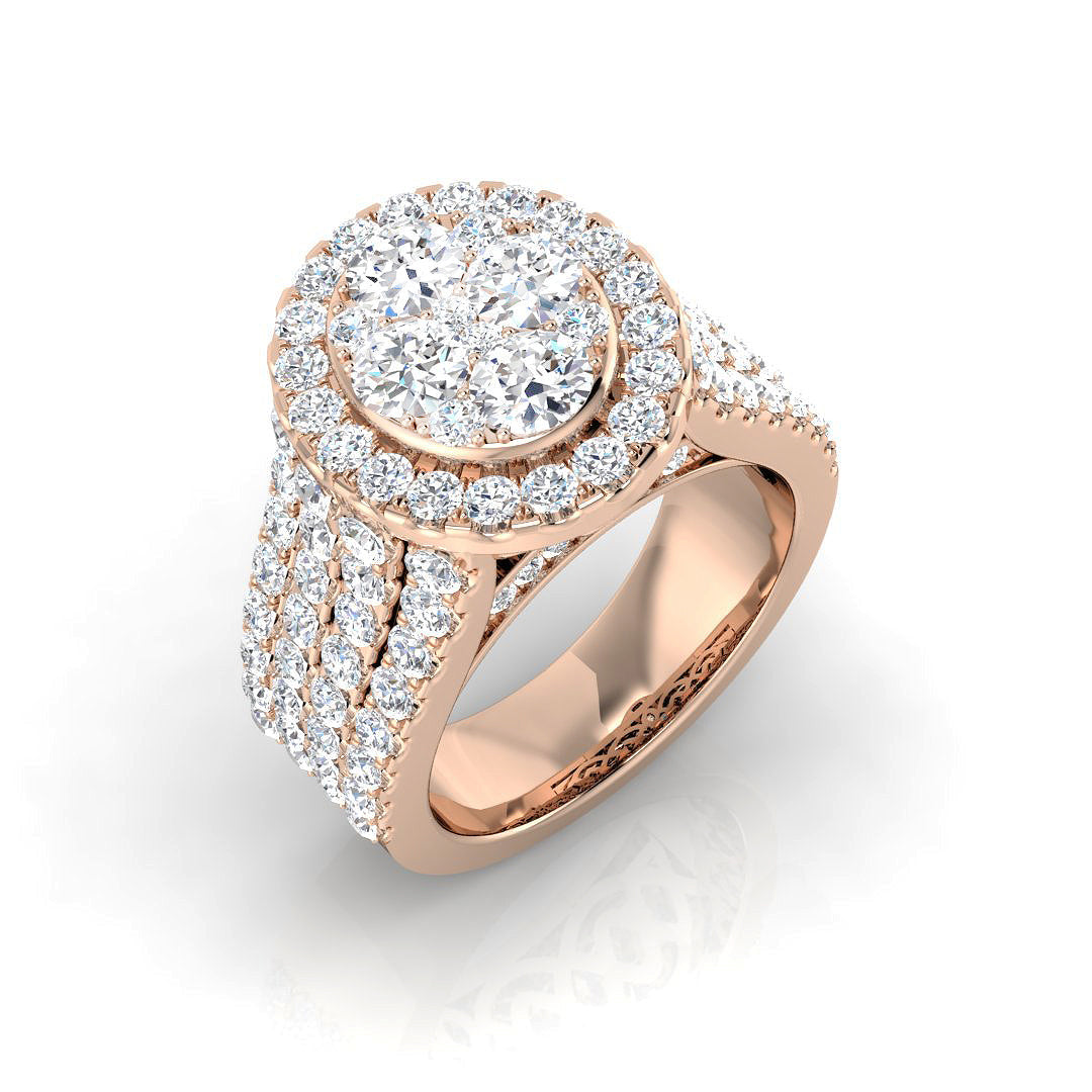 3.5ct Diamond Cluster Ring UK in 10K/14K gold and platinum with certified lab-grown or natural diamonds
